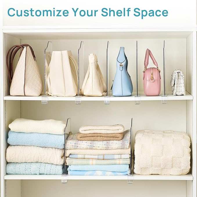 Vtopmart 8 Pack 12in Height Shelf Dividers for Closet Organization, Clear Plastic Closet Shelf Dividers of Upgrade Height for Maximizing Vertical Space Storage, Organizing Sweater, Jeans, Shirts, Bags