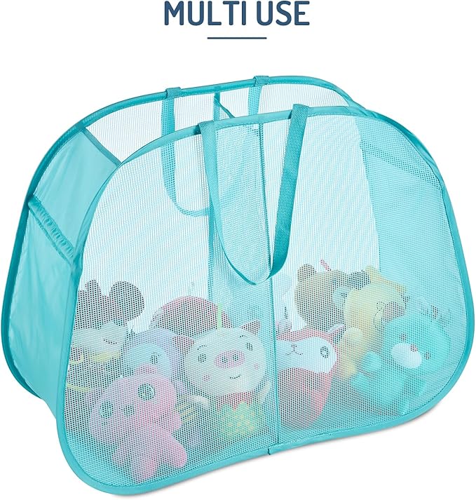 Mesh Popup Laundry Hamper 2 Compartment, Collapsible Laundry Sorter Basket Foldable Hamper for Clothes, College Dorm, Travel (Turquoise Blue)