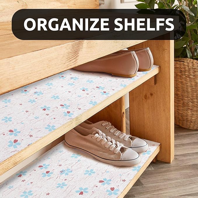 RAY STAR 18X96 Inch Shelf Liner for Kitchen Cabinets, Non-Adhesive Cabinet Liner Washable, PVC Drawer Liner for Dresser Non-Slip Bathroom (Blue-Floral)(3 Roll)