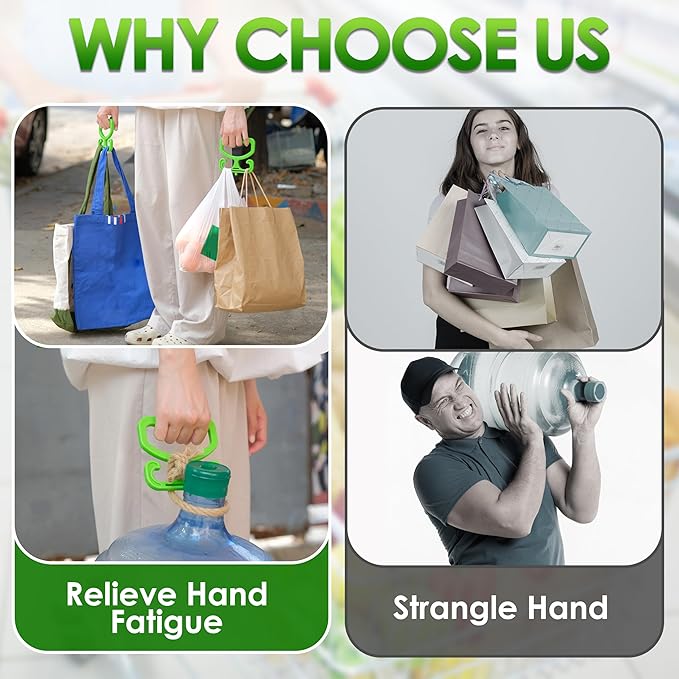 2-Pack Grocery Bag Carrier Handle – Heavy Duty Plastic Bag Holder for Shopping, Buckets & More | Comfortable Grip, Holds 100lbs – Reusable & Easy to Carry