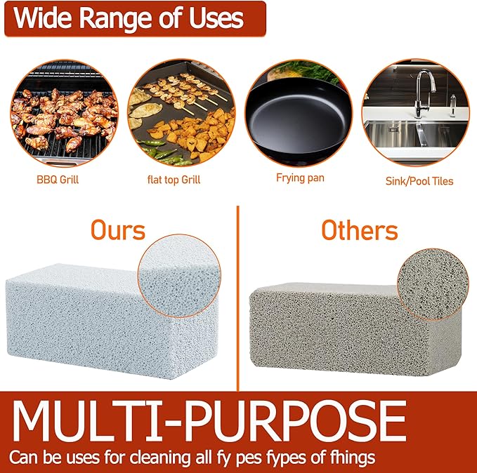 Heavy Duty Griddle Cleaning Brick with Handle, Grill Cleaner for Cleaning Flat top, Pumice Griddle Cleaning Stone Removing Stains for BBQ, Swimming Pool, Sink (5 Pack)