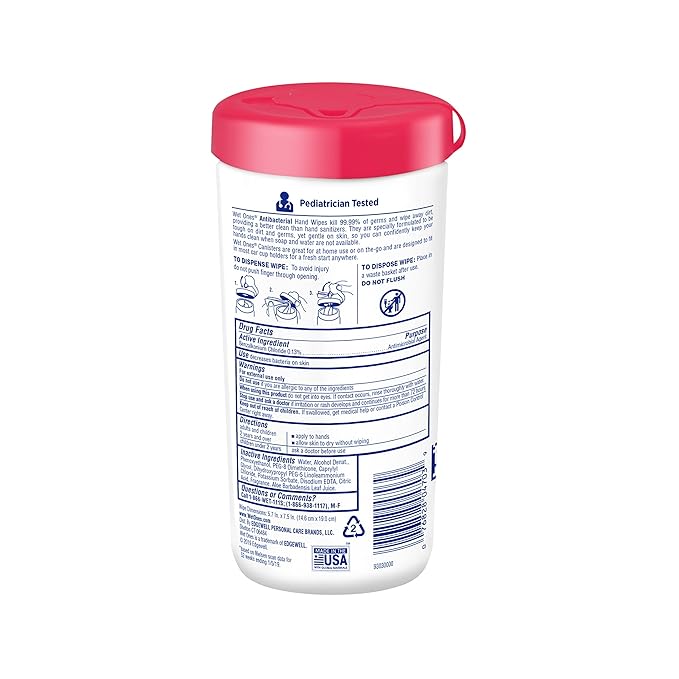 Wet Ones Antibacterial Hand Wipes, Fresh Scent, Packaging May Vary, White, 40 Count