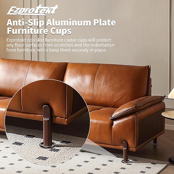 Ezprotekt 1 5/8" Non Slip Furniture Pads, 16 Pcs Anti Slip Furniture Caster Cups, Furniture Coasters for Hardwood Floors, Furniture Stoppers to Prevent Sliding - Prevent Floors Scratches, Brown/Black