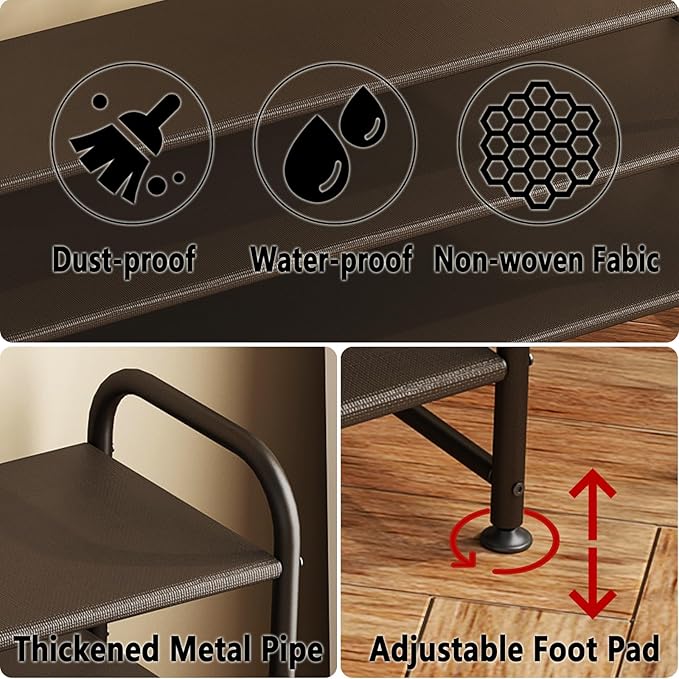 Shoe Rack 4-Tier Long Storage Organizer, Wide Metal Shoe Shelf for Closet, Entryway, Brown