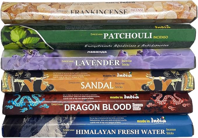 Sreevani Incense Sticks Variety Pack #1 and Incense Stick Holder Bundle Gift Set with 6 Best Fragrances