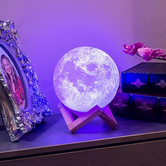 PRUGNA Moon Lamp, 1200mAh Ultra-Long Endurance Night Light, 7.1" 16 Colors LED Moon Light, Remote&Touch Control Room Decor Lamps for Kids Women Gift