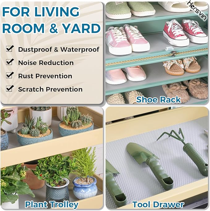Hersvin Shelf Liners, 12in x 20ft Kitchen Drawer Mats, Non-Adhesive EVA Cupboard Protector, Cabinet Lining (Light Gray/Dot)