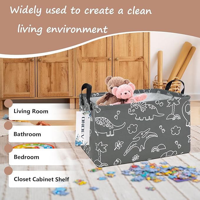 Rectangular Dinosaur Basket Waterproof Storage Bin Gift Box Children's Toy Organizer Box Room Decoration Basket (Gray Line Dinosaur)