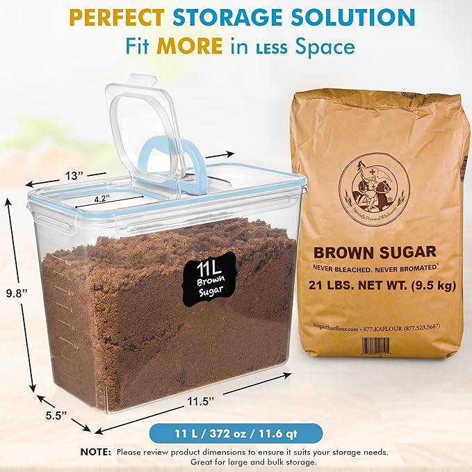 Shazo 2 PC (11L | 372 oz) Flour Sugar Storage Containers with Spout Lid & Easy Carry Handle - BPA Free Extra Large Airtight Food Storage Containers with Lids - Rice Canisters Sets for Kitchen & Pantry