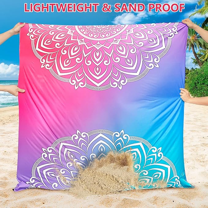 Beach Blanket Waterproof Sandproof Extra Large Beach Mat 79" X 83"/120"x108" for 1-8 Adults Quick Drying Durable Outdoor Picnic Mat for Beach Travel Camping Hiking