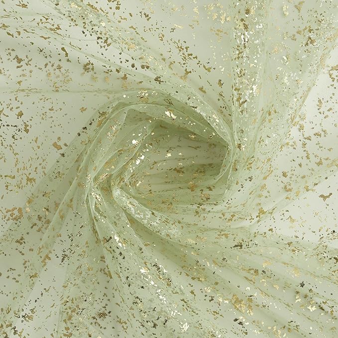 Horaldaily Sage Green Gauze Tablecloth 60x60 Inch Round, Golden Sequin Glitter Metallic Foil, Sheer Tulle Cheesecloth for Wedding Baby Shower Ceremony Birthday