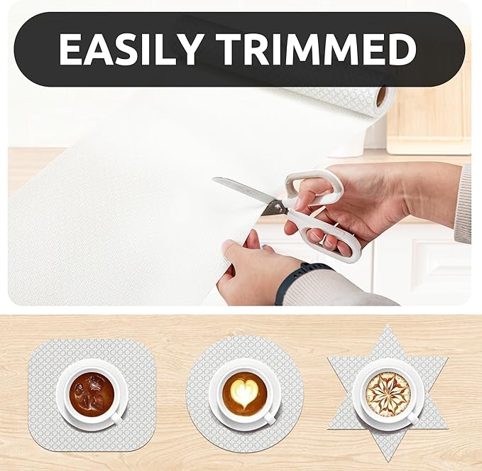 RAY STAR 18X96 Inch Shelf Liner for Kitchen Cabinets, Non-Adhesive Cabinet Liner Washable, PVC Drawer Liner for Dresser Non-Slip Bathroom (White Circle)(4 Roll)