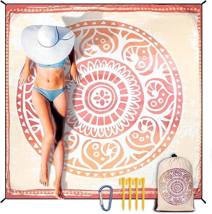 HIHOHO Beach Blanket Waterproof Sandproof Extra Large Beach Mat 79" X 83"/120"x108" for 1-8 Adults Quick Drying Durable Outdoor Picnic Mat for Beach Travel Camping Hiking