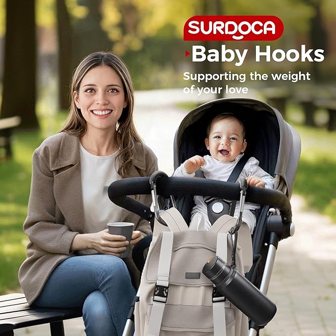 SURDOCA Stroller Hooks, Large Stroller Hooks for Bags, Universal Stroller Clips and Hooks, Heavy-Duty Mommy Hook for Stroller, Stroller Accessories for Moms