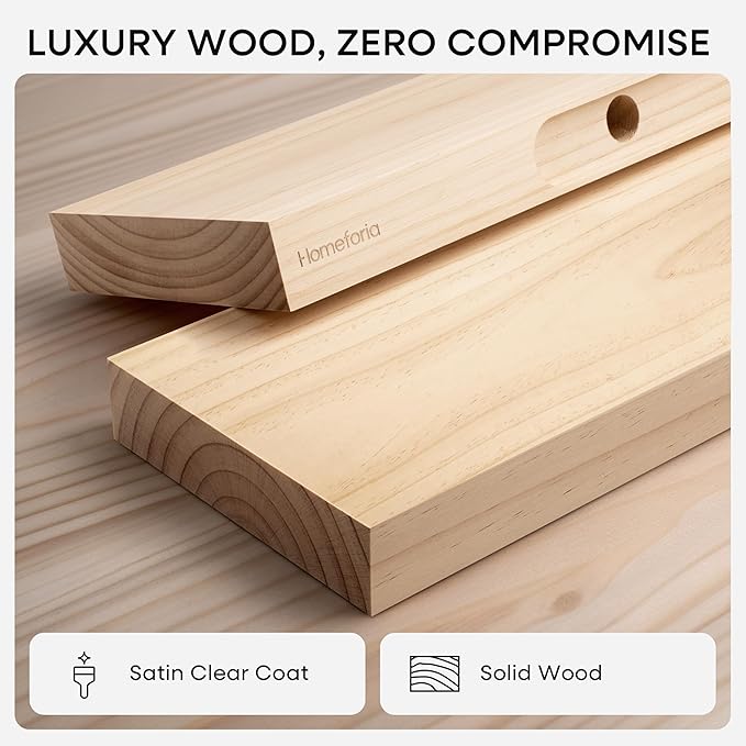 Homeforia 60 inch Natural Floating Shelf, High End Solid Real Wood 60inch Small Floating Shelves for Wall Mounted, Natural Wooden Floating Shelves, Heavy Duty Bracket, 60 X 6.5 X 1.75 in, Set of 3
