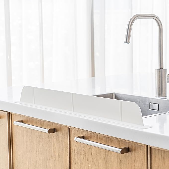 30 inch (75cm) Premium Kitchen Sink Silicone Water Splash Guard SIZE UPGRADE 30" and new package - NO Suction Cups, Ultra Wide 30" - Made in Korea (Ultra Wide Eco White)