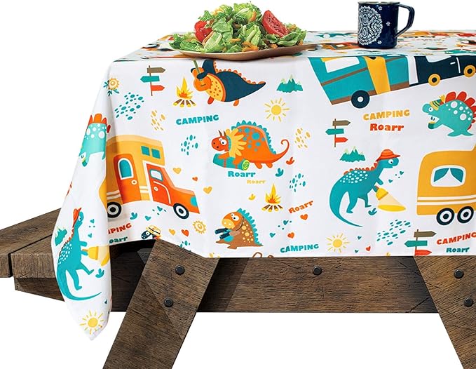 Extra Thick Camping Tablecloth with Clips & Storage Bag, Picnic Tablecloth, Fits 4ft to 8ft Picnic Tables, Polyester, Washable & Reusable, Spill & Stain Resistant, Waterproof,Picnic Table