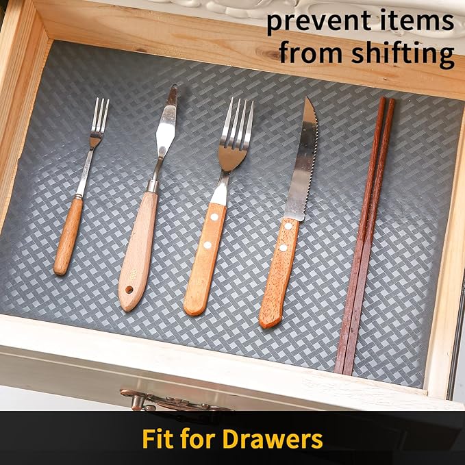 iwtmm Shelf Drawers Liners for Kitchen Cabinets Non-Slip, Washable, Oil-Proof Drawer Liners, EVA Waterproof Non-Adhesive Cabinet Liners for Kitchen, Pantry, Bathroom