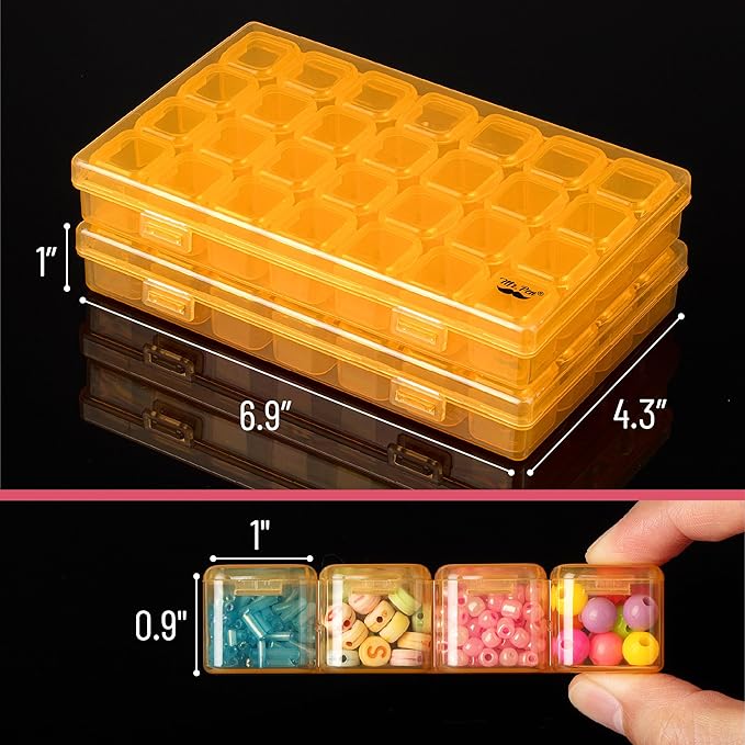Mr. Pen - Bead Storage Containers, 28 Grids, 2 Pack, Transparent Orange Small Bead Organizer Box