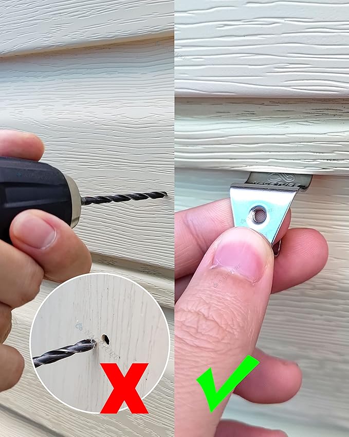 Vinyl Siding Hooks (12 Pack) - Heavy Duty No-Hole Needed Screws, Stainless Steel Hanger for Mounting Home Security Camera, Porch Decor