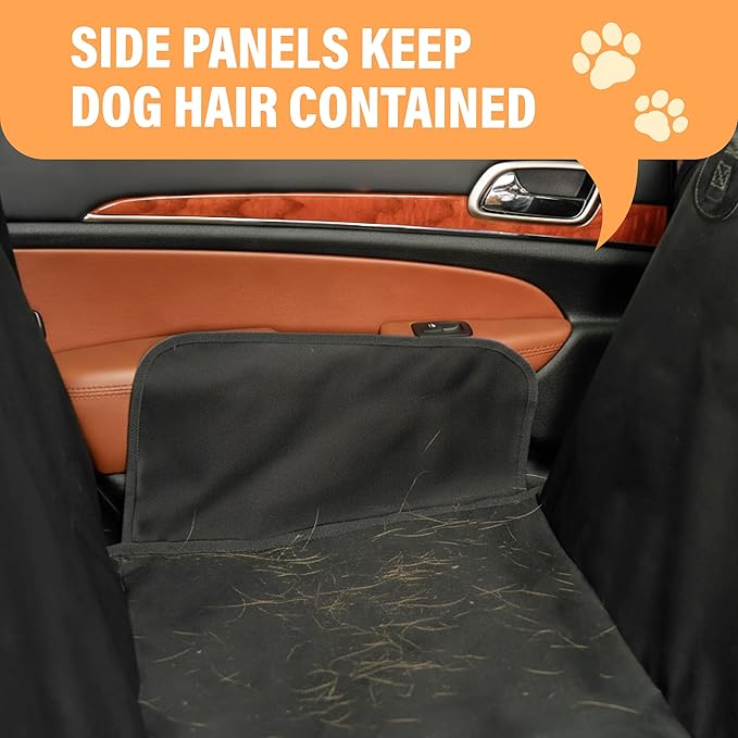 Active Pets Waterproof Hammock Standard Car Seat Cover, Fits Sedans Hatchbacks Crossovers Coupes Compact Vehicles, Secure Convertible Travel Bed Protects Backseat Cargo from Dogs, Black w/Blue Trim