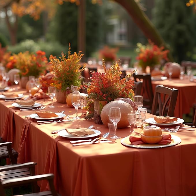 sancua Thanksgiving Tablecloths for 8 Foot Rectangle Tables, 6 Pack Burnt Orange - Washable Polyester Fabric Fall Table Cloth for Holiday Party, Birthday, Banquet Reception, 60x120 Inch Rust