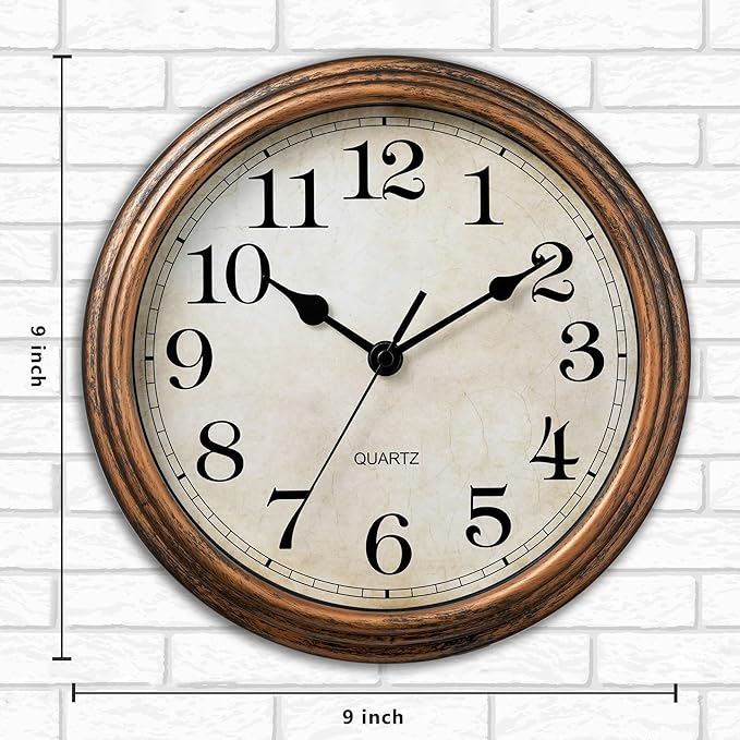 HYLANDA Wall Clock, Vintage Battery Operated, Retro Silent Non Ticking Decorative Clocks for Home Kitchen School Living Room