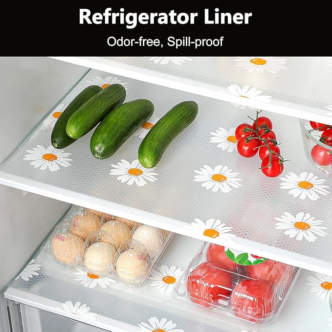 INNOLITES Shelf Liners for Kitchen Cabinets – Drawer Liner Waterproof & Oil-Proof, Non-Adhesive EVA with Floral Pattern – Durable Washable, Easy to Clean (Clean Daisy, 23.6" x 360")