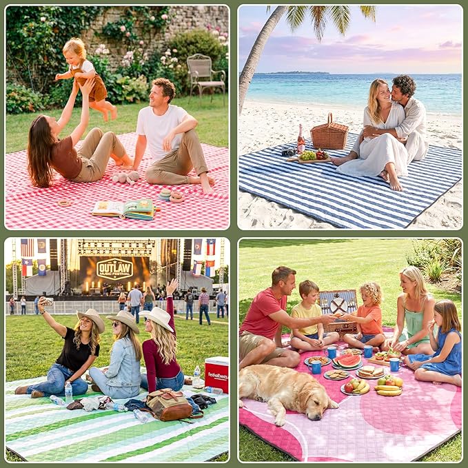 Genovega Waterproof Picnic Blanket Beach Outdoor Mat Rug Registry Wedding Search by Name Must Have Items Newly Wed Married Couple Gifts Bridal Husband Wife Men Women Mr Mrs 1 Anniversary Present