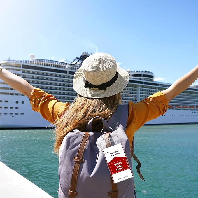 8 Pack Luggage Tags Travel Essentials & Cruise Essentials for NCL, Princess, Carnival, Royal Caribbean & Celebrity Cruise Ships by SEAVILIA