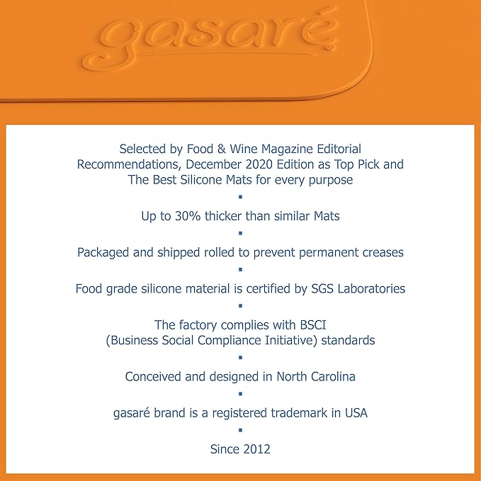 GASARÉ, Set of 2, Extra Large, Thick, Silicone Mats for Kitchen Counter, Heat Resistant Mats, Countertop Protector, Non-Slip, Easy to Clean, 25 x 17 Inches x 1.4mm, Orange