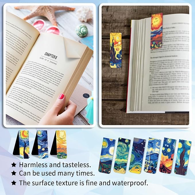 96 Pieces Magnetic Bookmarks Magnet Page Markers - Book Marks for Reading Women & Men with Storage Boxes - Cute Magnet Bookmark Clips for Reading Pleasure（Oil Painting）