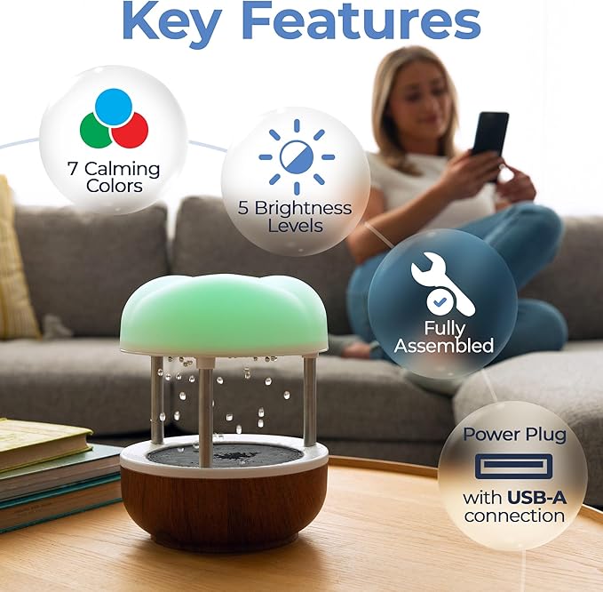 Mindsight ‘Calming Cloud’ Tabletop Water Fountain | Quiet Pump | Splash Resistant | Zen & Nature Décor | Promotes Focus, Stress Relief, Productivity, Sleep | Reminder to Pause & Reset | Desk Accessory