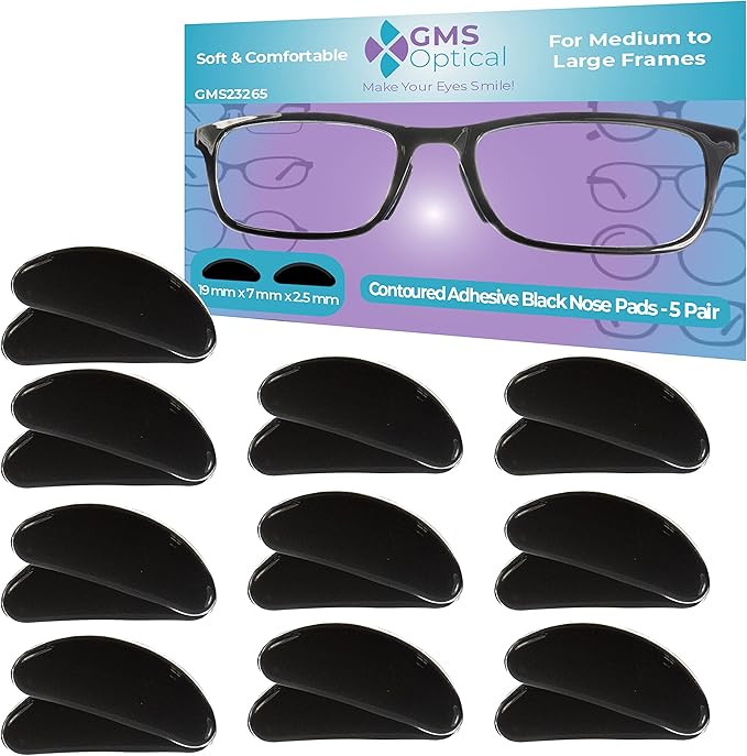 2.5mm Anti-Slip Adhesive Contoured Soft Silicone Eyeglass Nose Pads with Super Sticky Backing - 5 Pair (2 Pack)