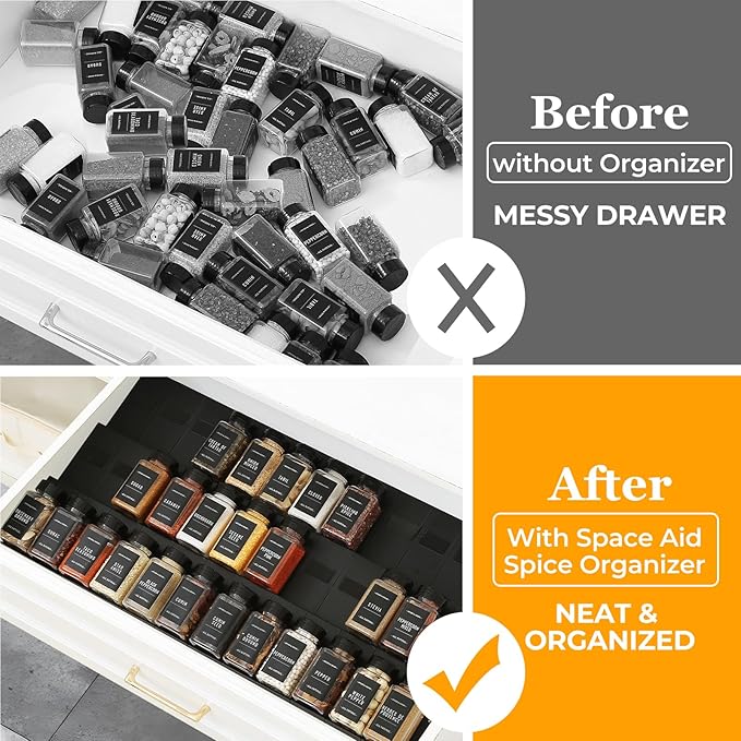 Famhap Spice Drawer Organizer, 48PCS Interlocking Expandable Seasoning Rack Tray Insert for Kitchen Drawers, Spice Rack Drawer for Spice Jars