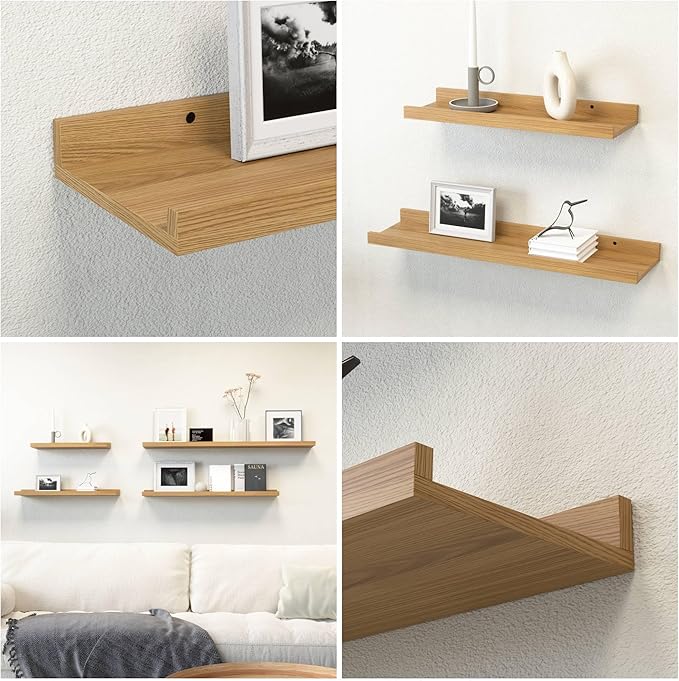 23.6 Inches Long Floating Shelves, 2 Set Modern Wall Shelf for Bedroom, Nursery Book Shelf with Lip, Picture Ledge Shelf for Wall Decor Living Room Bathroom Kitchen - Oak