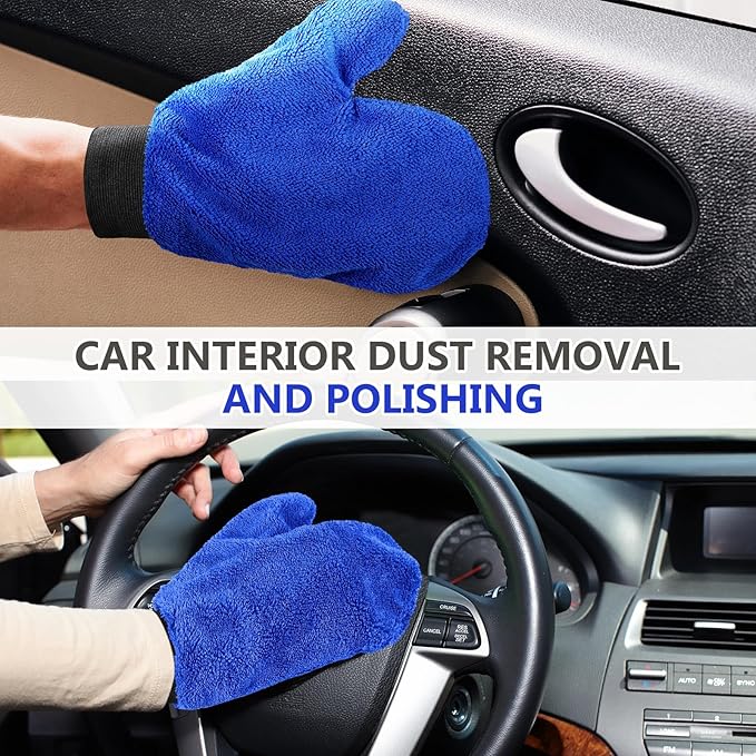 Teenyyou 6 Pcs Microfiber Dusting Mitt with Thumb, Washable Reusable Household Cleaning Mitt, Car Wash Gloves, Terry Dusting Gloves for Plant Wheel House Blinds Kitchen (Royal Blue, 9.84 x 7.87 Inch)