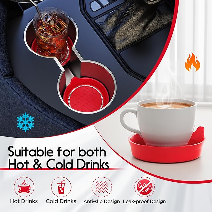 Amooca Car Cup Coaster Universal Non-Slip Cup Holders Bling Crystal Rhinestone Car Interior Accessories 4 Pack Red