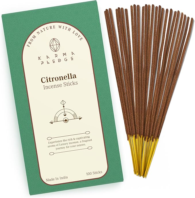 Citronella Incense Sticks, Organic Hand Dipped 100 Sticks with Natural Herbs & Aromatic Ingredients, Burn Time 45 to 60 Minutes, Incense for Positivity, Yoga, Meditation, Relaxation, Spiritual Gift