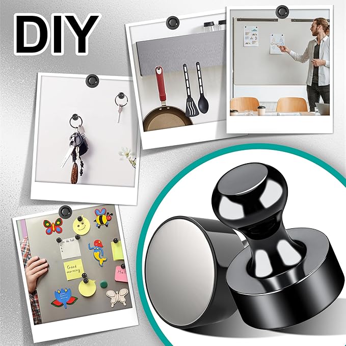 Metallic Magnets, Refrigerator Magnets, 48 Pack Black Magnetic Push Pins, Strong Fridge Magnets, Multi-use Whiteboard Magnets Perfect for Kitchen Office Classroom