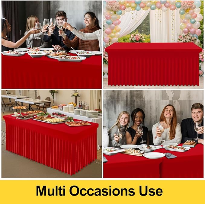 Smiry Spandex Tablecloth, Elastic Fitted Stretch Tablecloth for 8FT Rectangle Tables, Waterproof Washable Table Cover Skirt for Outdoor, Wedding, Banquet & Parties (Red, 96Lx30Wx30H Inch)