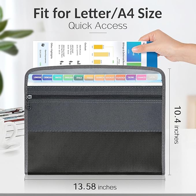 Sooez Accordion File Organizer with Safe Zipper, 12 Pocket Expanding File Folder with Front Pencil Pouch, Portable Monthly Paper Bill Tax Receipt Organizer, School Office Supplies, Letter Size, Teal