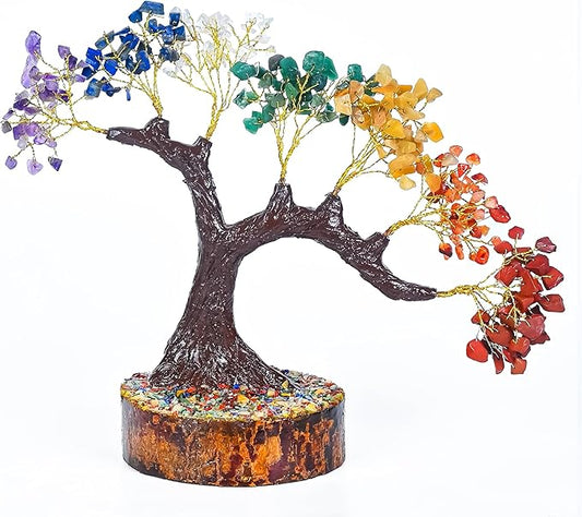 Crocon Crystal Tree of Life 7 Chakra Healing Crystal Bonsai Tree for Home Decor Gift Good Luck Birthday Gifts for Women & Mom, Office Desk Decor Living Room Decor Handmade Trees for Positive Energy