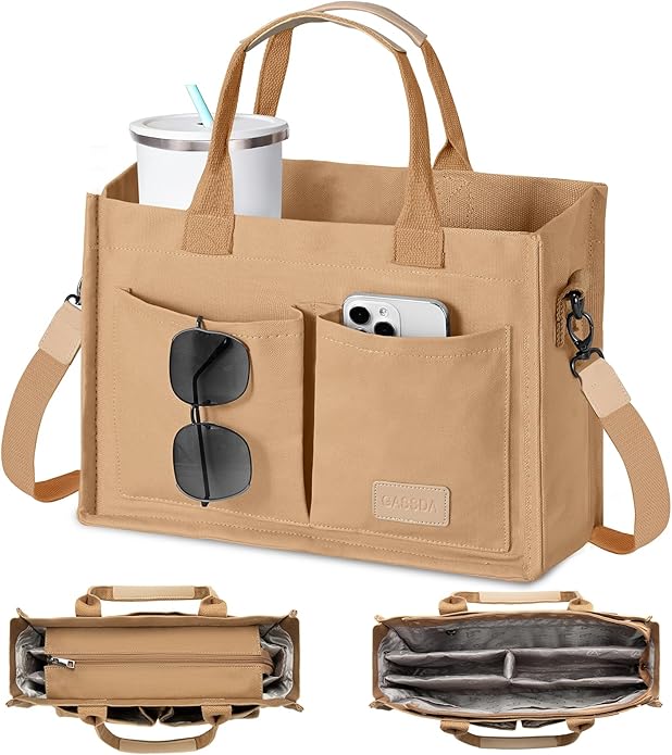 Women's Canvas Tote Bag, Crossbody Work Purse with Pockets, Top Handle Handbag Satchel Bags for Travel, Nurse, Teacher