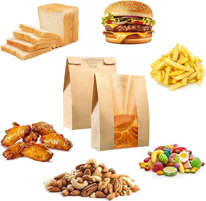 200 Pcs Bread Bags for Homemade Bread, Sourdough Paper Bags With Window, 50% Thicker 13.7x8.2x3.7in, A Large Bakery Bag Used for Storage Sourdough & Snacks, 210 Cute Sealing Stickers With Ties