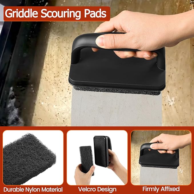Griddle Cleaning Kit for Blackstone, Professional Flat Top Grill Cleaning Kit, with Heavy Duty Griddle Scraper, Grill Bricks, Scouring Pads & Ergonomic Handles