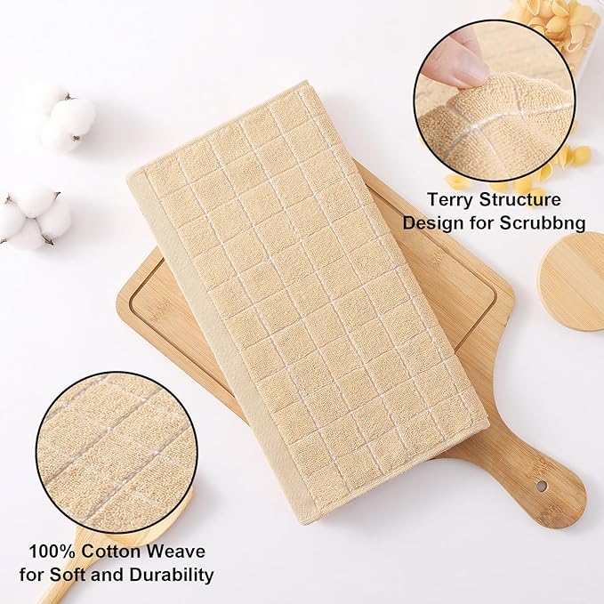 Homaxy 100% Cotton Terry Kitchen Dish Cloths, Ultra Soft and Absorbent Dish Towels for Kitchen, Suitable for Drying and Washing Dishes, 8 Pack, 12 x 12 Inches, Apricot