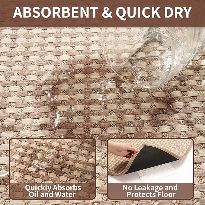 YDKGL Kitchen Runner Rugs Non Slip Washable, Super Absorbent Soft Chenille Braided Kitchen Mats for Floor Rubber Backing Standing Sink Mat Floor Mat, Easy to Clean, Brown 17"x59"