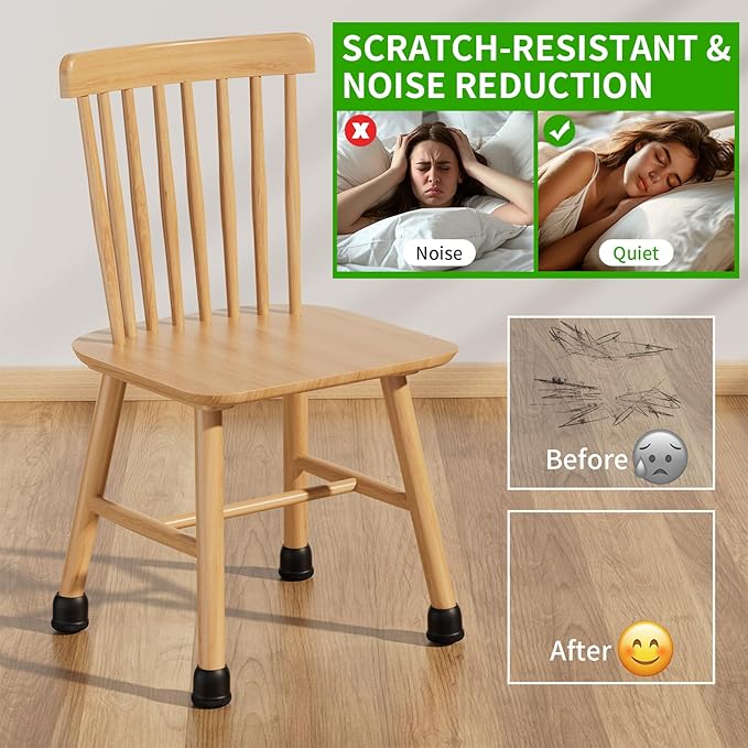 24 Pcs Silicone Chair Leg Floor Protectors for Hardwood Floors, Felt Furniture Pads Rubber Chair Leg Caps, Bar Stool Leg Floor Protectors, Anti-Scratch & Reduce Noise, Round(Black, Fit: 0.75"-1.1")