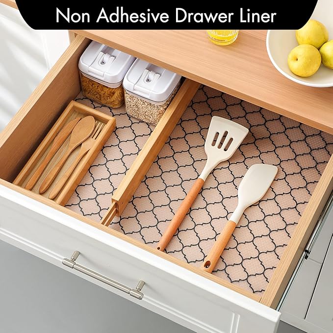 Cooyes Shelf Liner, Non-Adhesive Drawer and Cabinet Liner, EVA Washable Oil-Proof Shelf Paper for Kitchen Cabinets, Refrigerator, Storage, Desks with Modern Pattern
